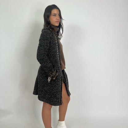 MORESI Cappotto in maglia di lana mista tweed marrone