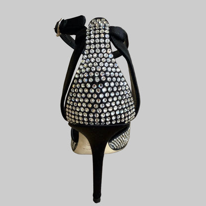 DOLCE & GABBANA Sandalo in raso nero con Swarovski