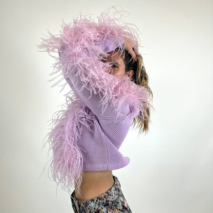 12STOREEZ Giacca in maglia lilla con piume 