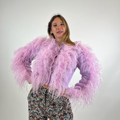 12STOREEZ Giacca in maglia lilla con piume 