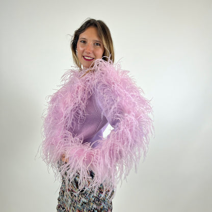 12STOREEZ Giacca in maglia lilla con piume 