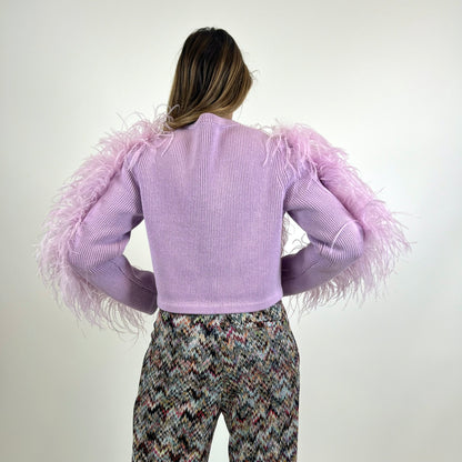 12STOREEZ Giacca in maglia lilla con piume 