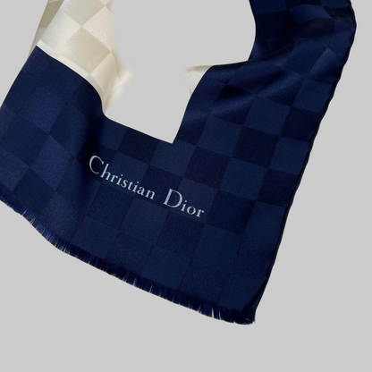 CHRISTIAN DIOR Foulard sciarpa in seta  avorio e blu