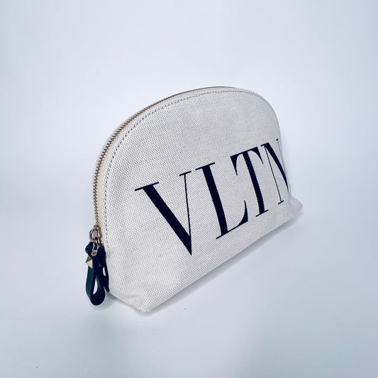 VALENTINO Pochette ovale in canvas naturale