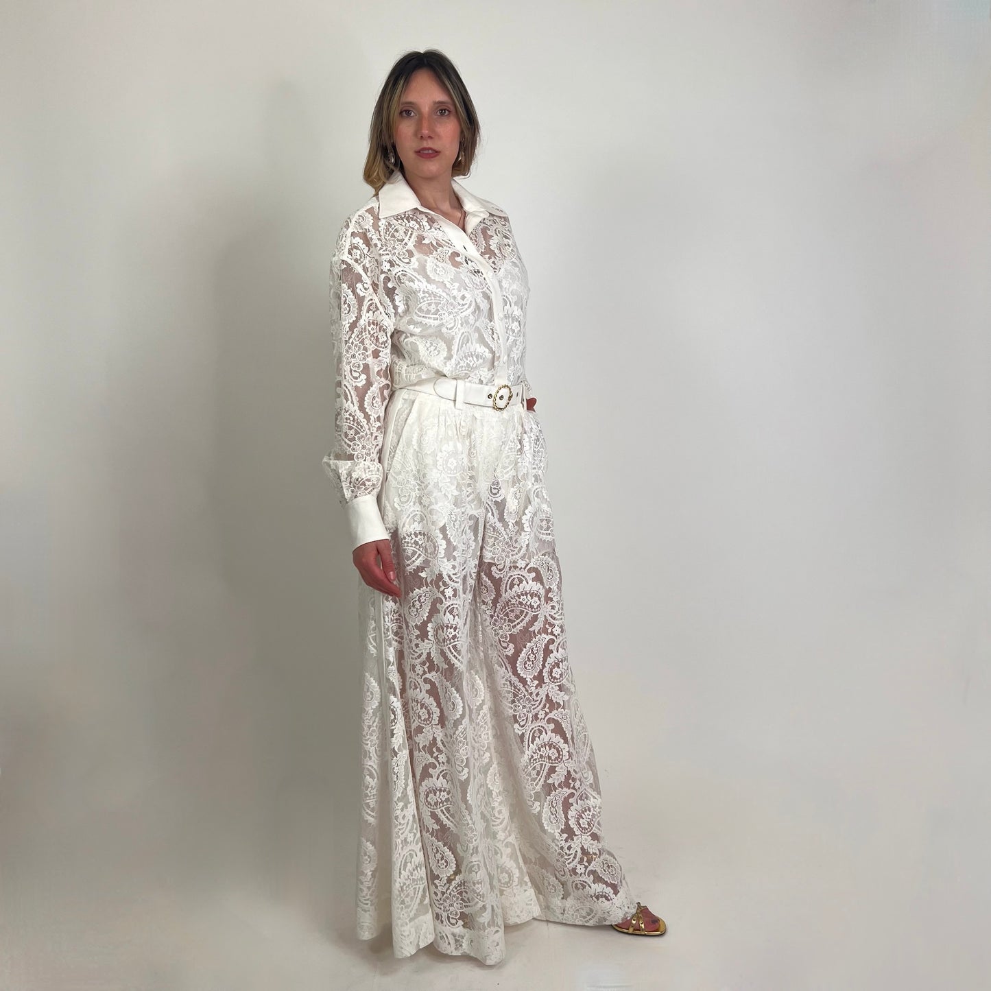 ZIMMERMANN Completo camicia pantalone in pizzo bianco