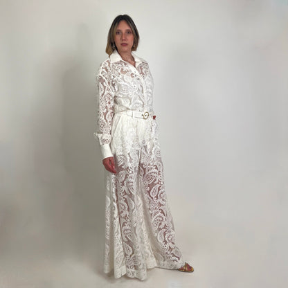 ZIMMERMANN Completo camicia pantalone in pizzo bianco