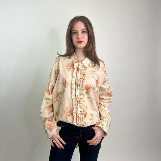 R13 Camicia over nude con rose rosa