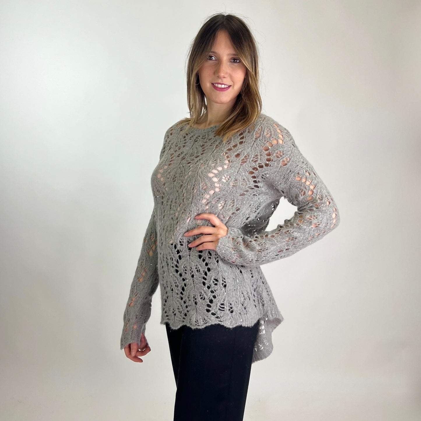 PRINCESS GOES HOLLYWOOD Maglione in cashmere traforato grigio