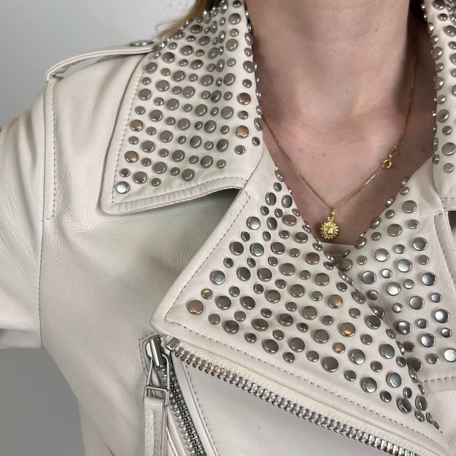 BLAUER Giacca in pelle bianca con borchie e ricami