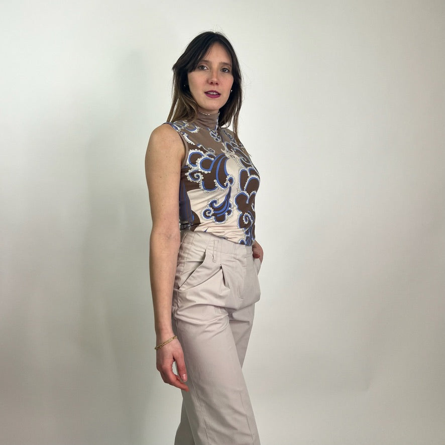 EMILIO PUCCI Top fantasia marrone panna e azzurro