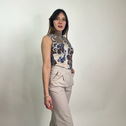 EMILIO PUCCI Top fantasia marrone panna e azzurro