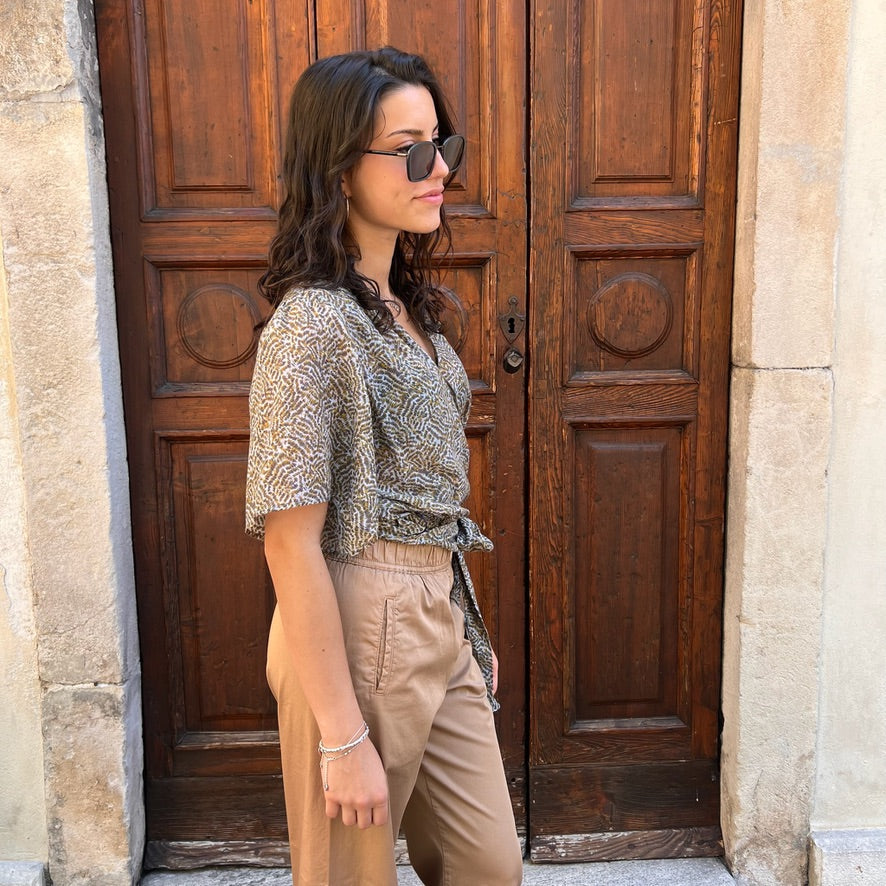 FORTE FORTE Top incrociato azzurro polvere