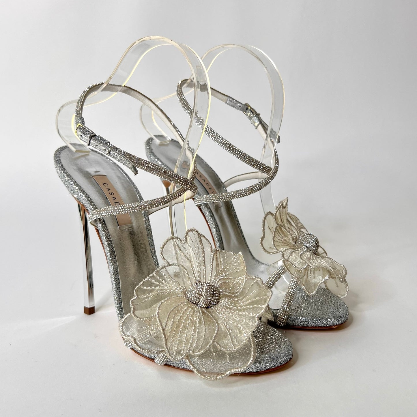 CASADEI Sandali gioiello argento con fiore in tulle