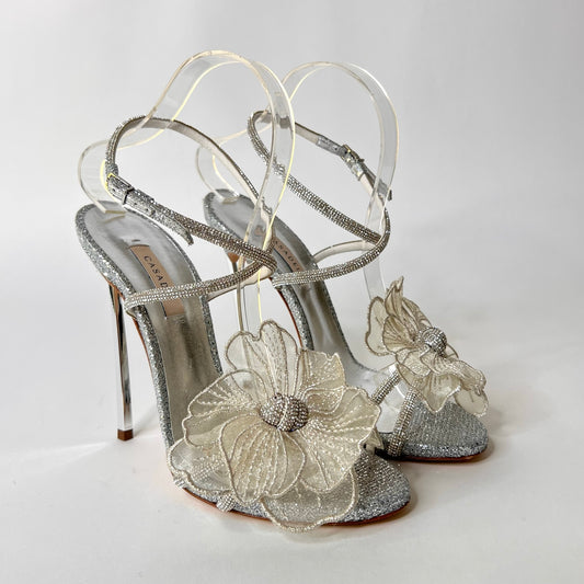 CASADEI Sandali gioiello argento con fiore in tulle