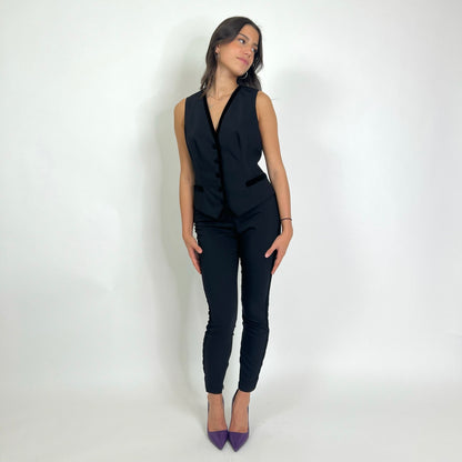 DOLCE & GABBANA Completo gilet e pantaloni nero con dettagli in velluto