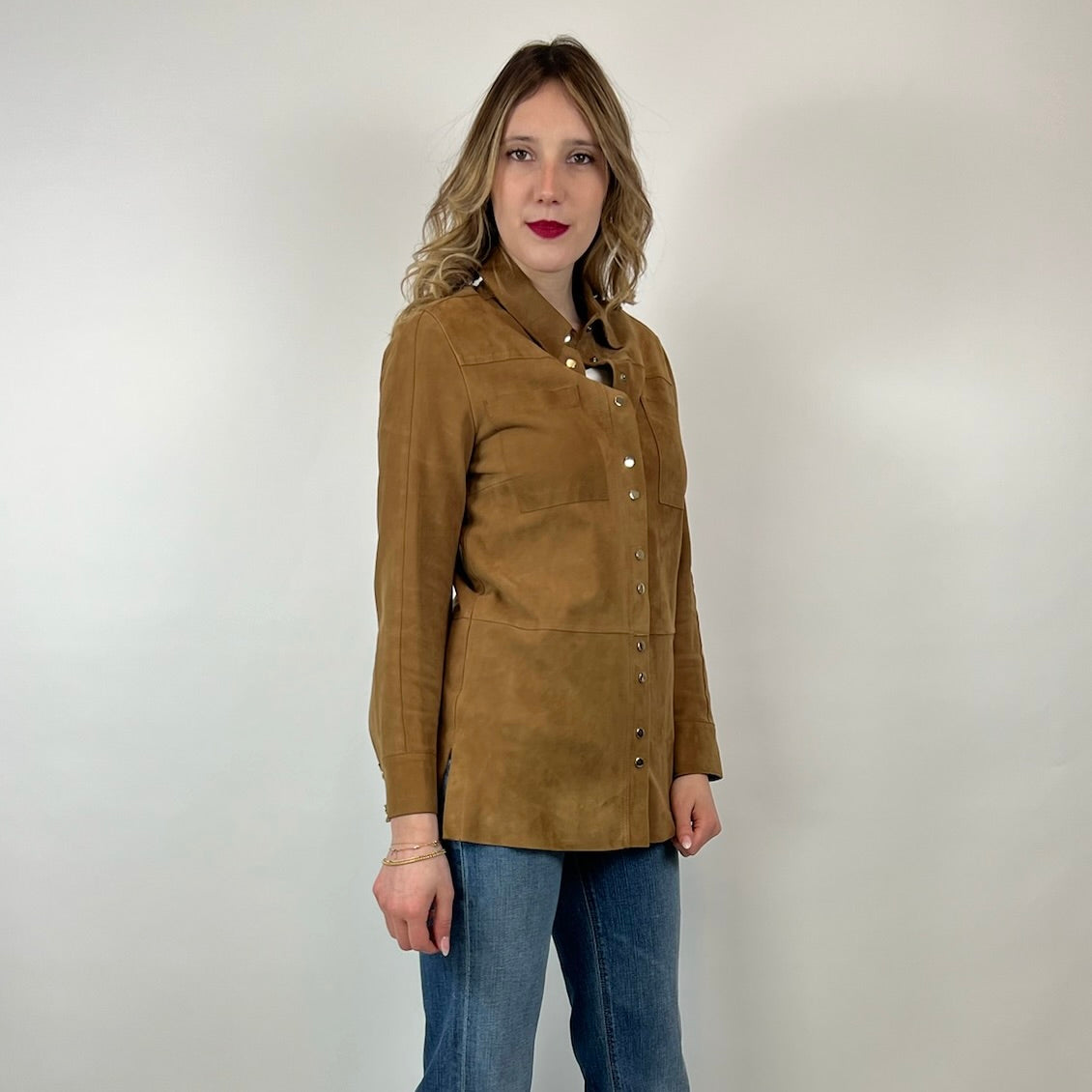 PINKO Giacca camicia scamosciata biscotto