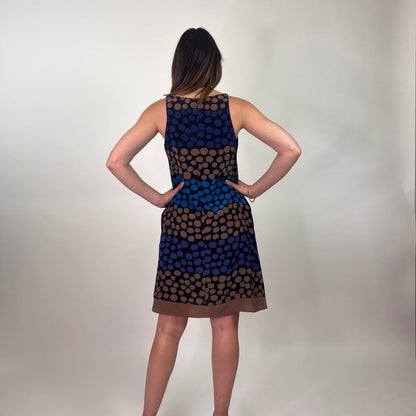 LORO PIANA Abito in seta pois blu e tabacco