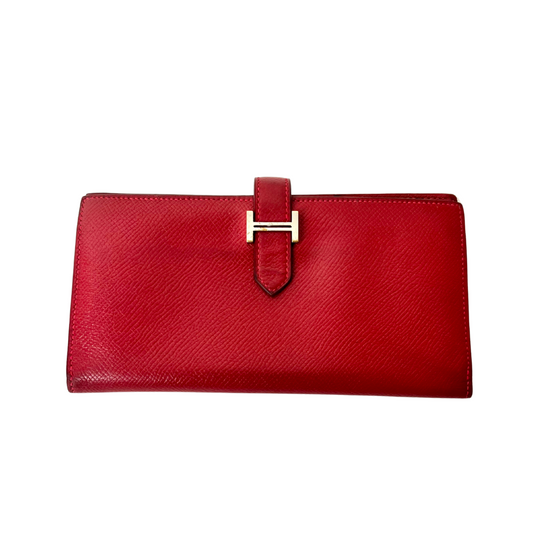 HERMES Portafoglio Bearn Soufflet rosso