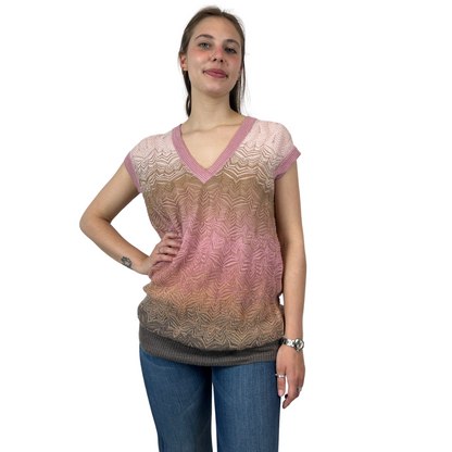 MISSONI casacca in maglia traforata e sfumata rosa