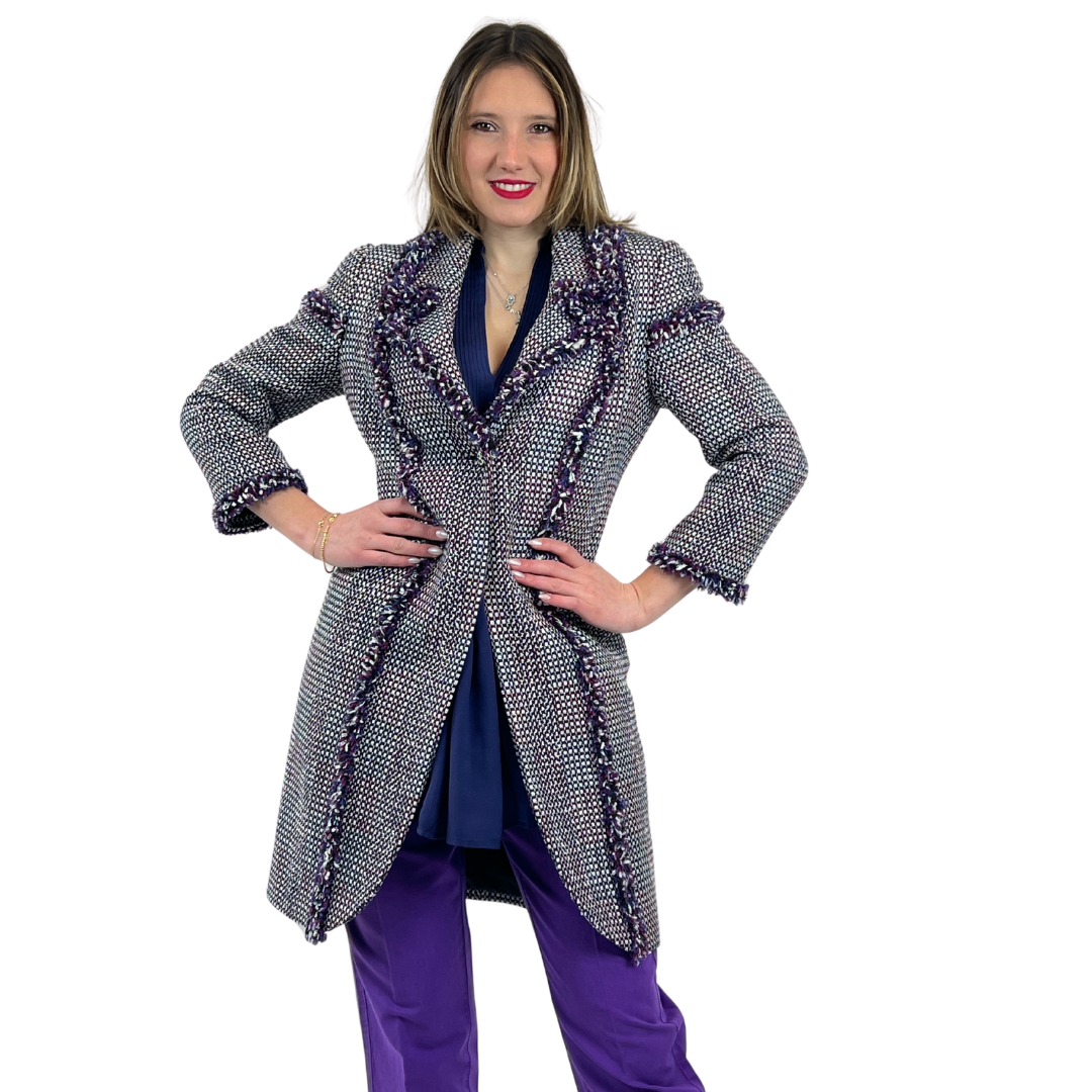 ALBINO MORETTI Cappotto in bouclè viola argento