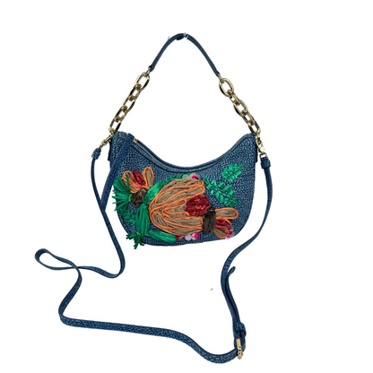 BORBONESE Borsa tapiro blu ricamata