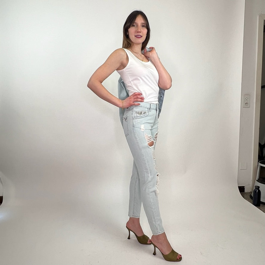 BLUMARINE Jeans azzurro chiaro con dettaglo gioiello