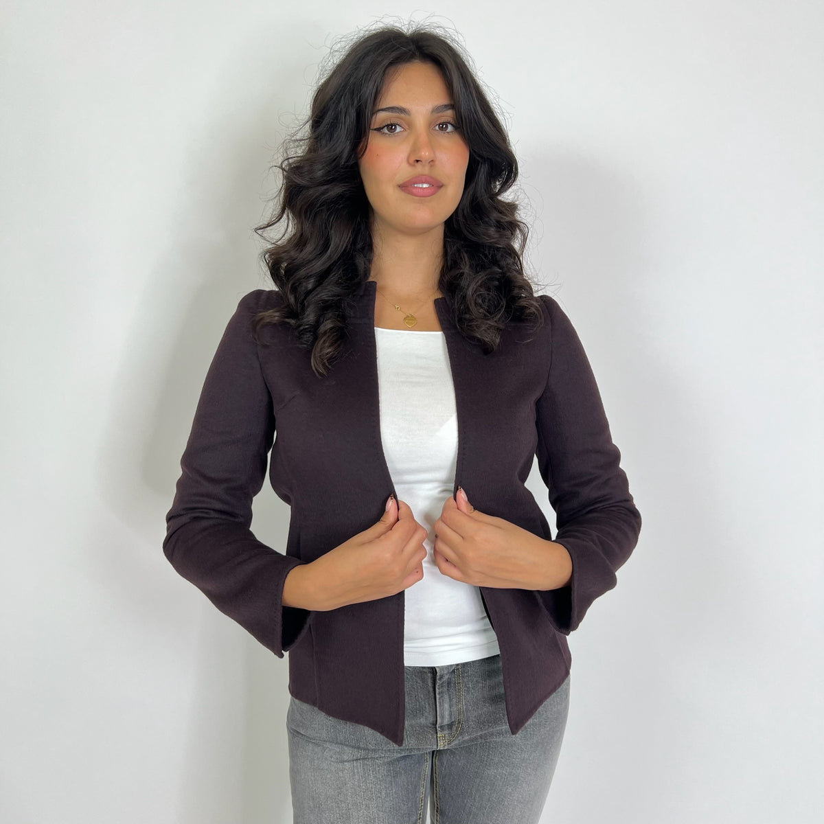 AGNONA Giacca in lane e angora aubergine