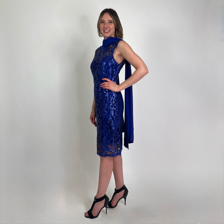 LUISA SPAGNOLI Abito tubino blu con paillettes