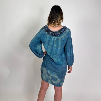 BALMAIN Abito in seta sfumato azzurro