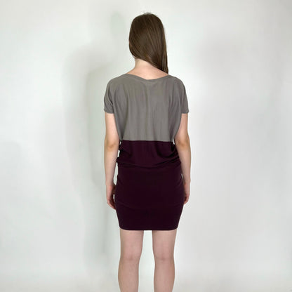 AGNONA Abito in maglia tortora e burgundi