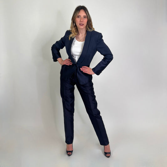 GIORGIO ARMANI Tailleur blu con parti in seta