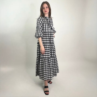 OTTODAME Abito lungo vichy bianco nero