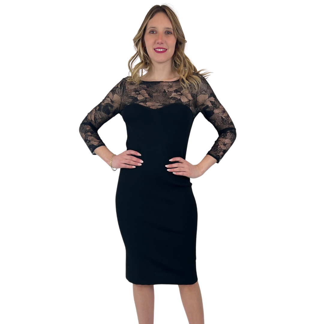 BLUMARINE Abito tubino nero con pizzo