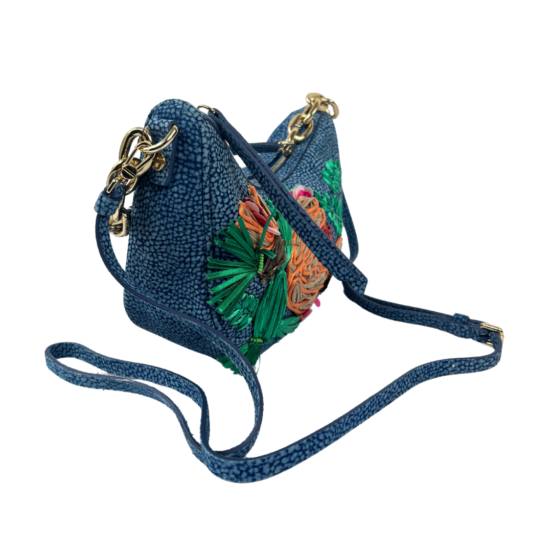 BORBONESE Borsa tapiro blu ricamata
