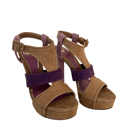 GUCCI Sandali scamosciati beige rosa e viola