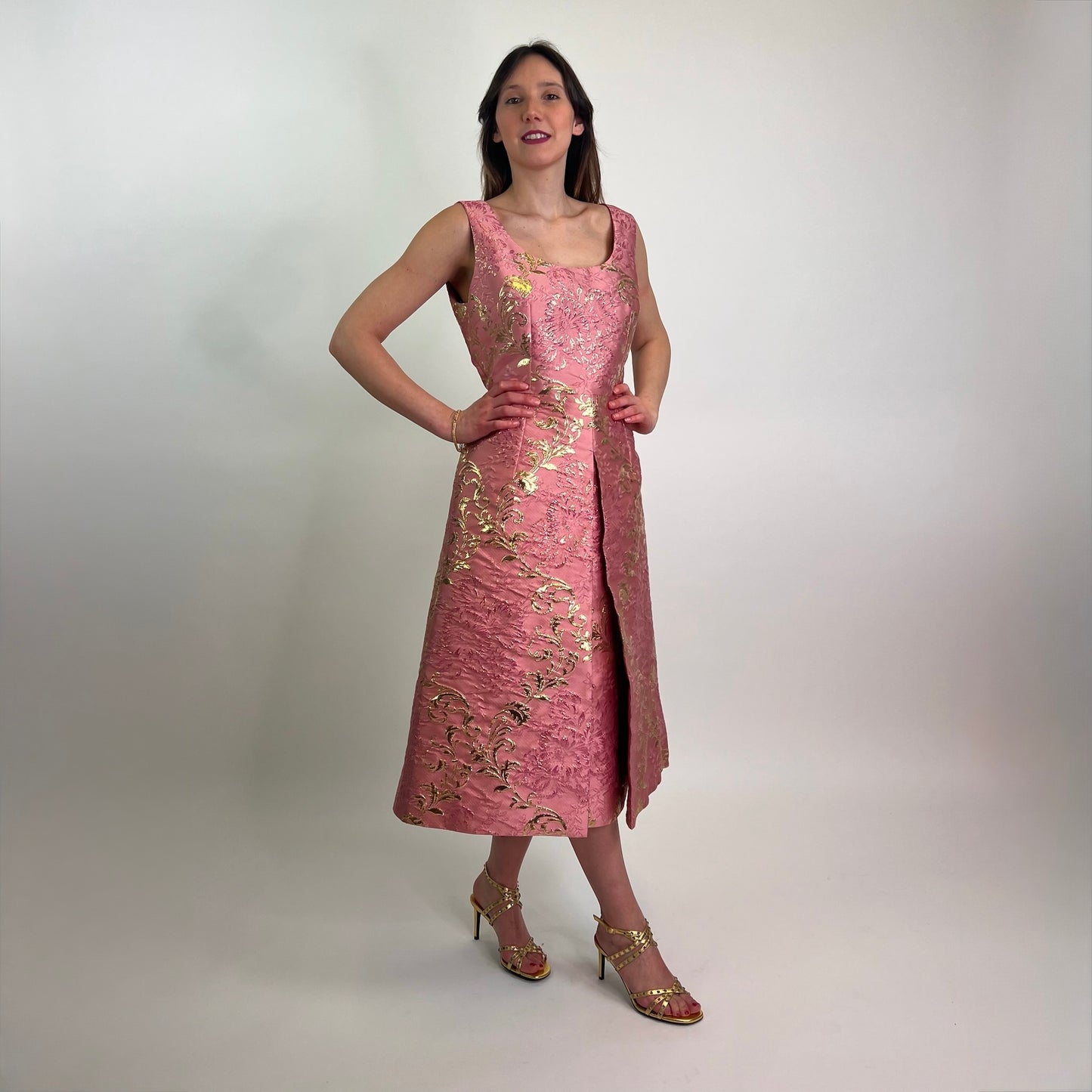 DOLCE & GABBANA Abito damascato rosa e oro