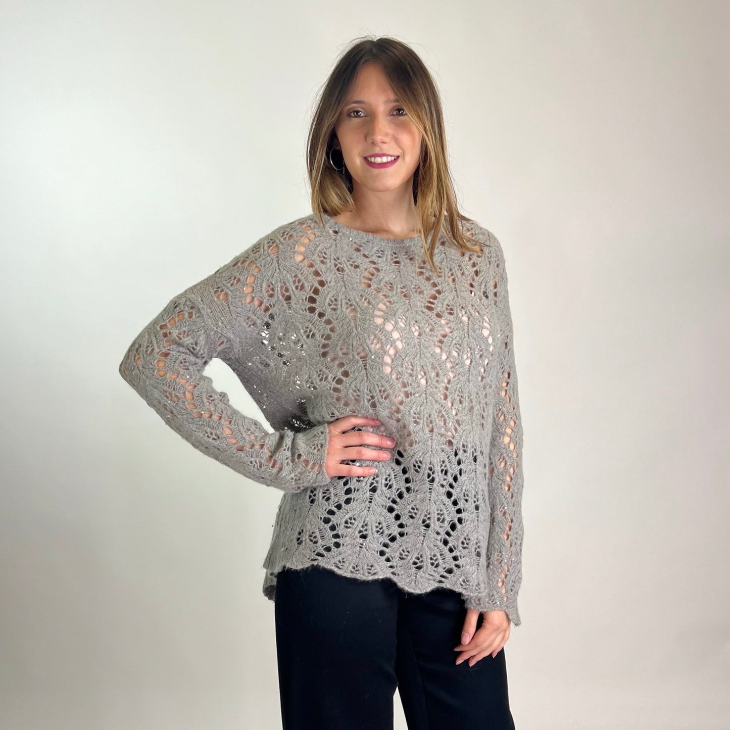 PRINCESS GOES HOLLYWOOD Maglione in cashmere traforato grigio