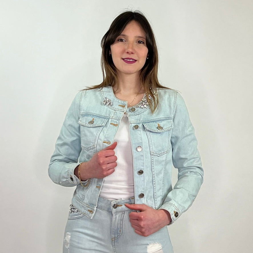 BLUMARINE Giacca in jeans chiara con pietre