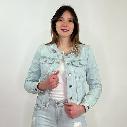 BLUMARINE Giacca in jeans chiara con pietre