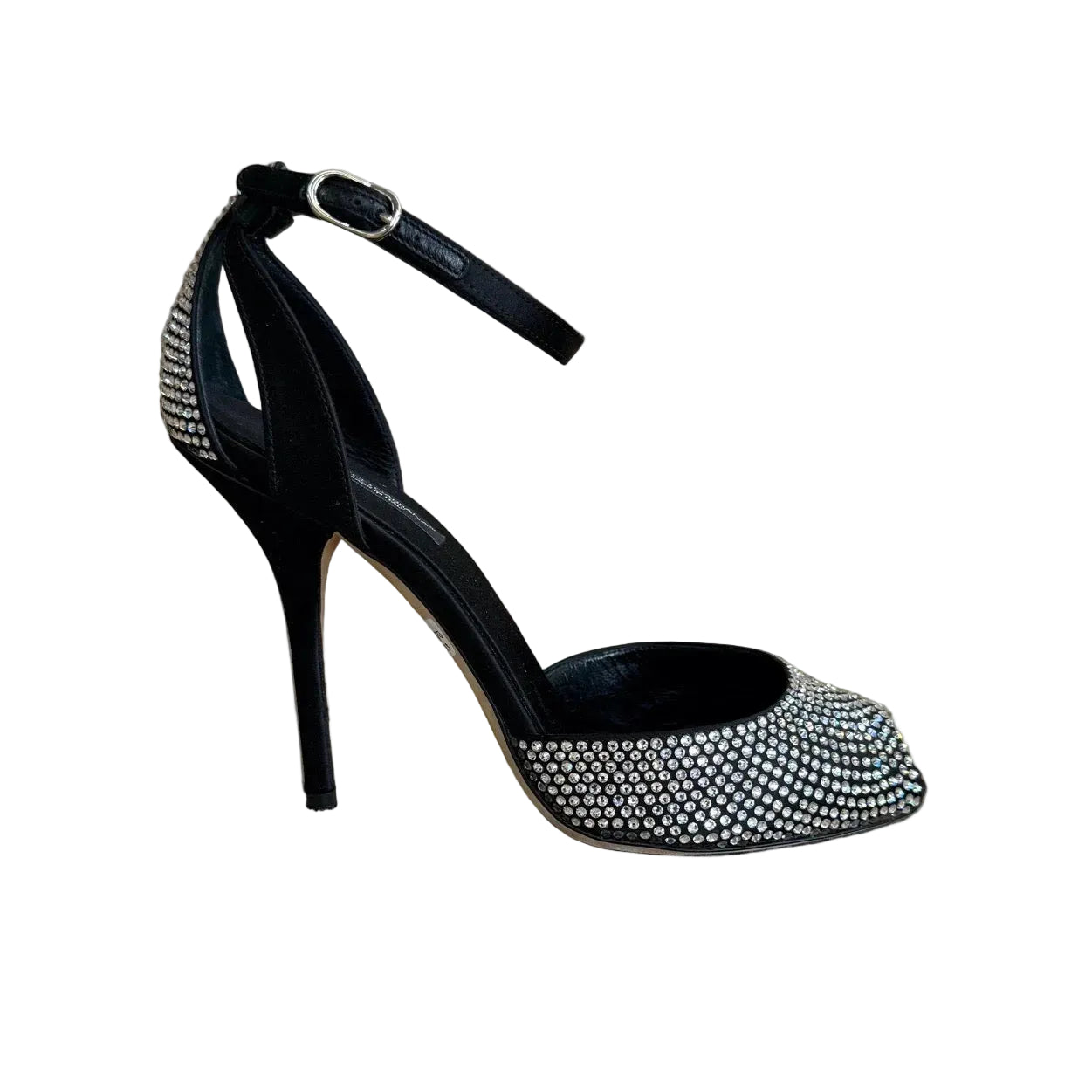 DOLCE & GABBANA Sandalo in raso nero con Swarovski