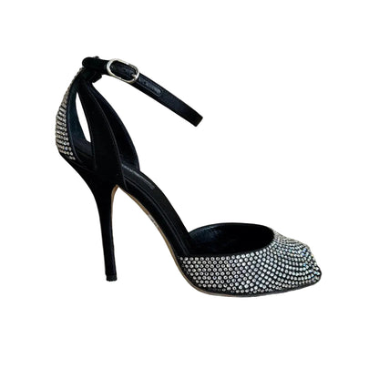 DOLCE & GABBANA Sandalo in raso nero con Swarovski