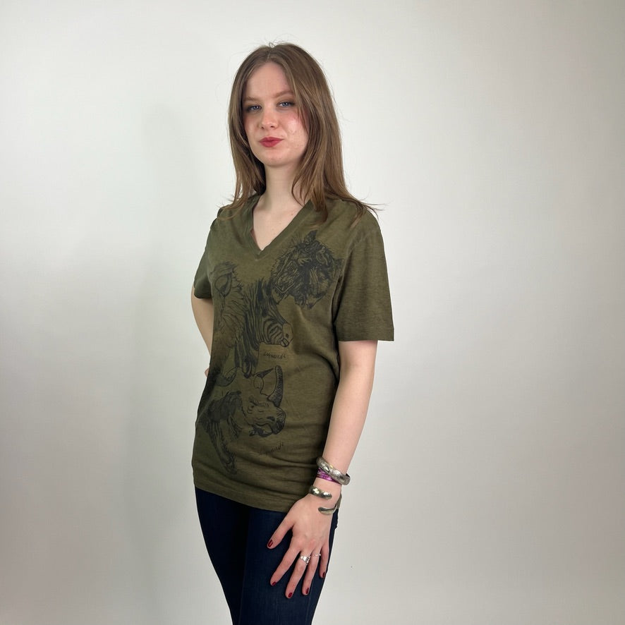 DSQUARED T-shirt verde militare stampa animali