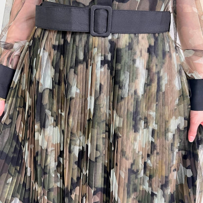 TWIN SET Abito lungo in tulle camouflage