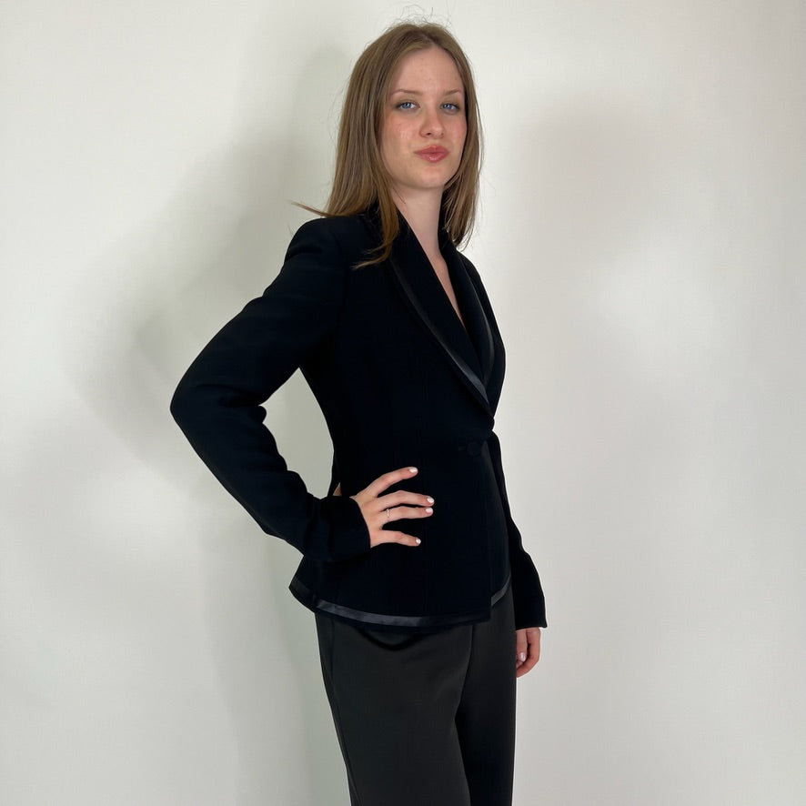 EMPORIO ARMANI Blazer nero con bordi in raso