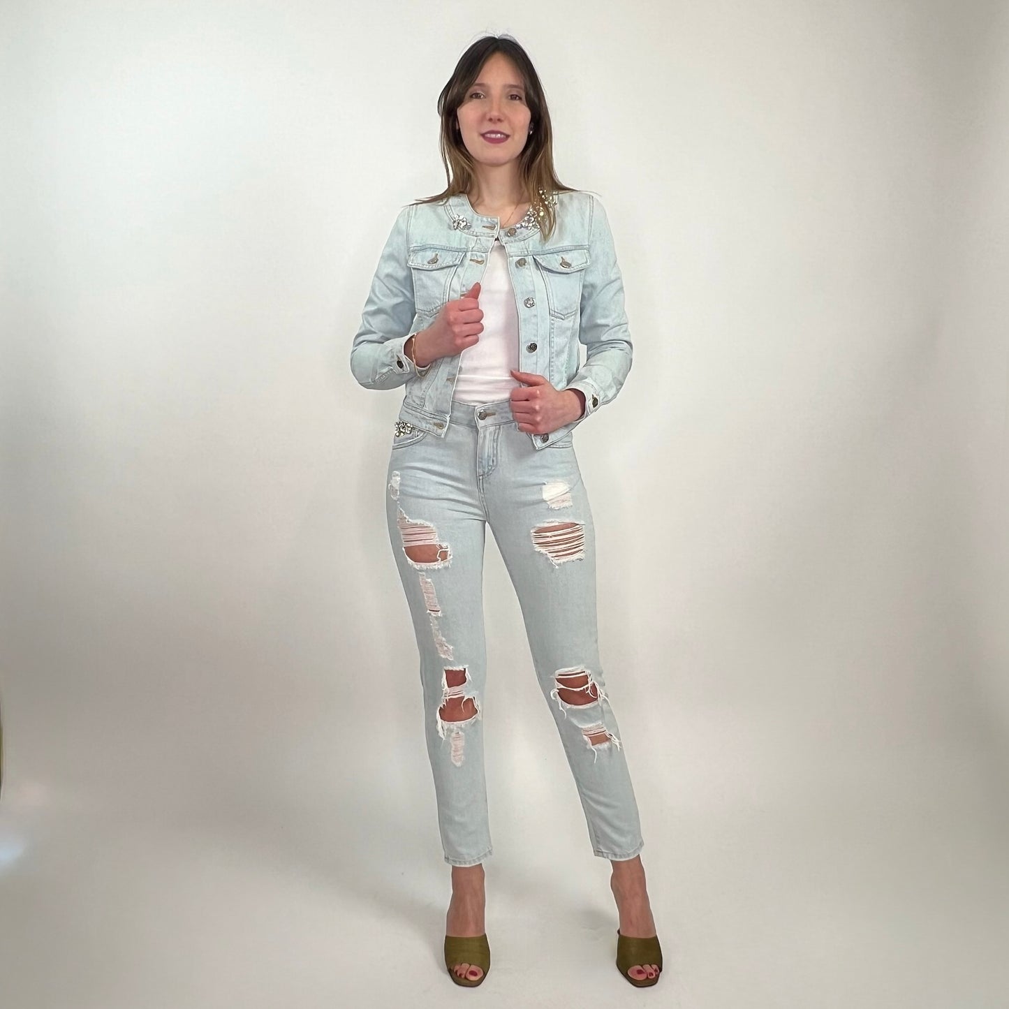 BLUMARINE Jeans azzurro chiaro con dettaglio gioiello