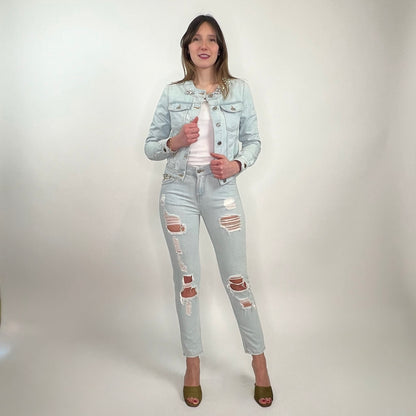 BLUMARINE Jeans azzurro chiaro con dettaglio gioiello