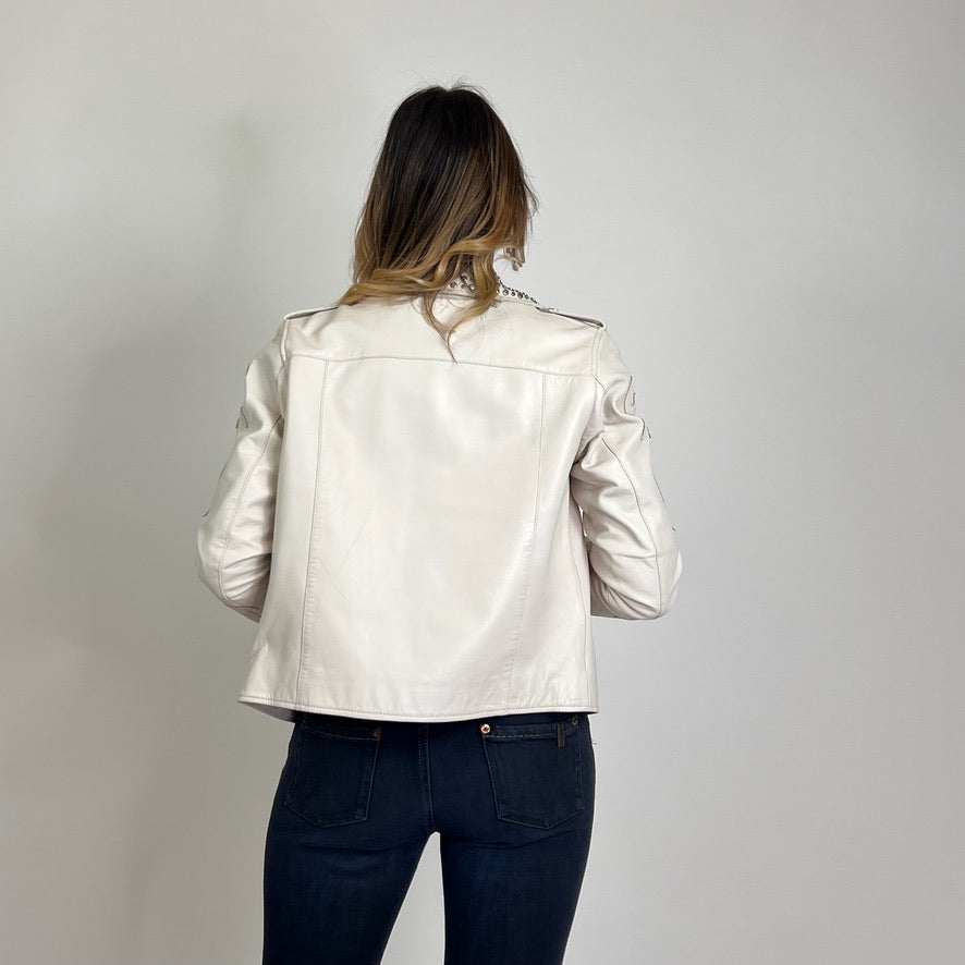 BLAUER Giacca in pelle bianca con borchie e ricami