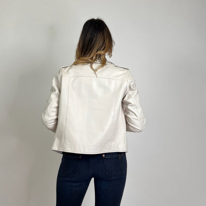 BLAUER Giacca in pelle bianca con borchie e ricami