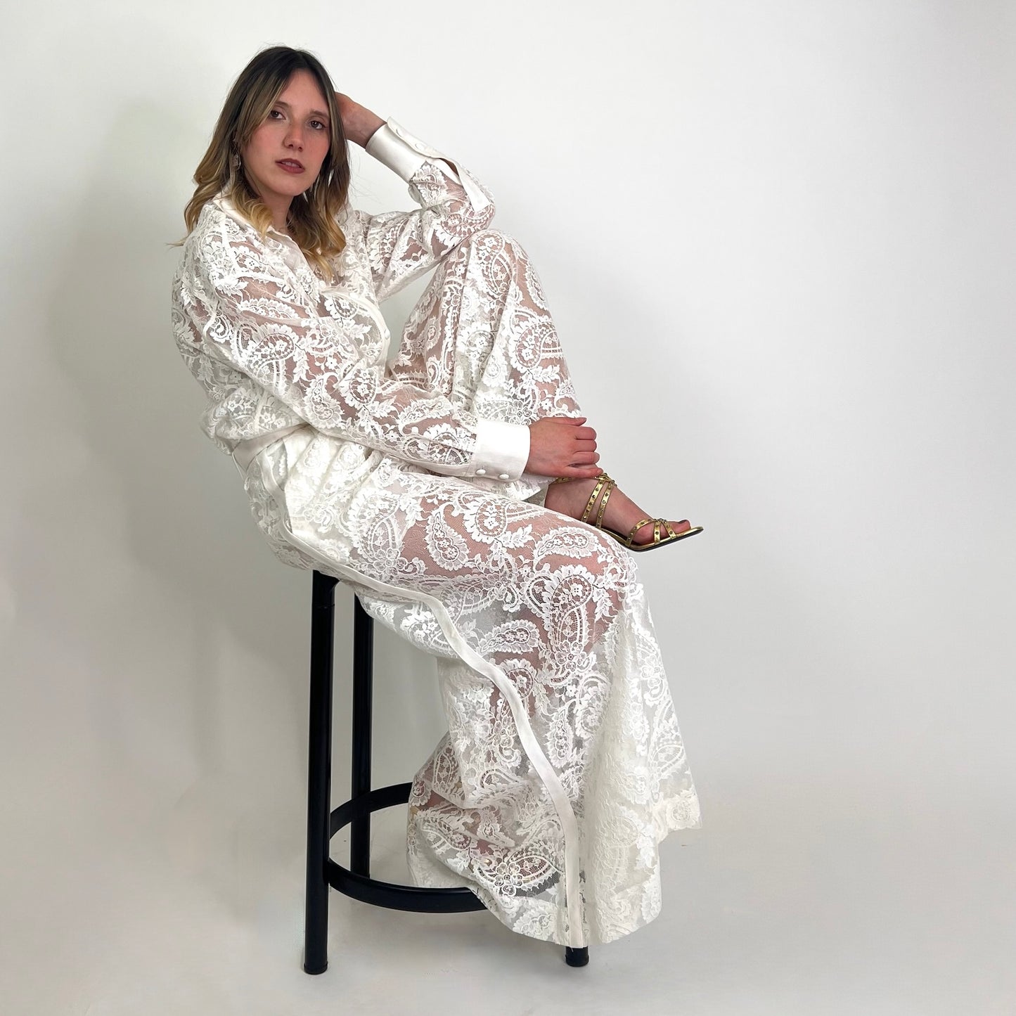 ZIMMERMANN Completo camicia pantalone in pizzo bianco