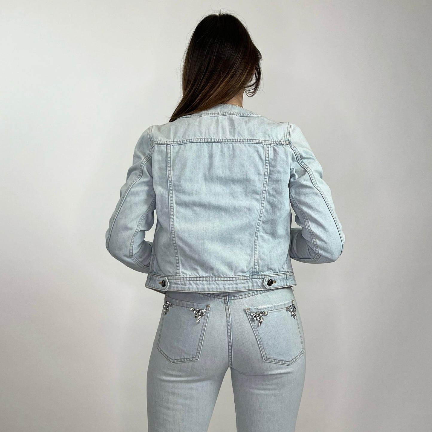 BLUMARINE Giacca in jeans chiara con pietre